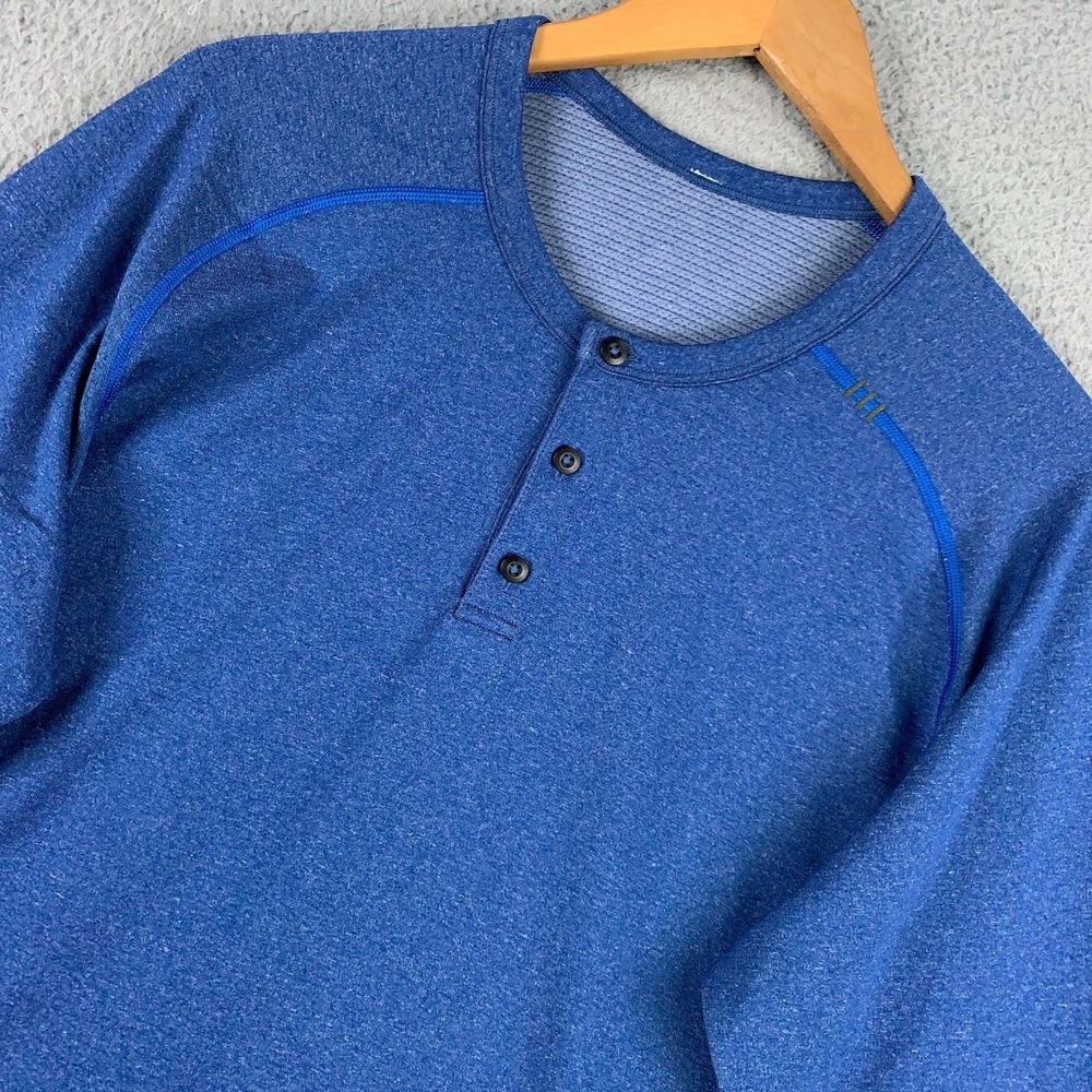 Lululemon Metal Vent Henley Shirt Mens Large Blue Tech‎ Long Sleeve Gym Training